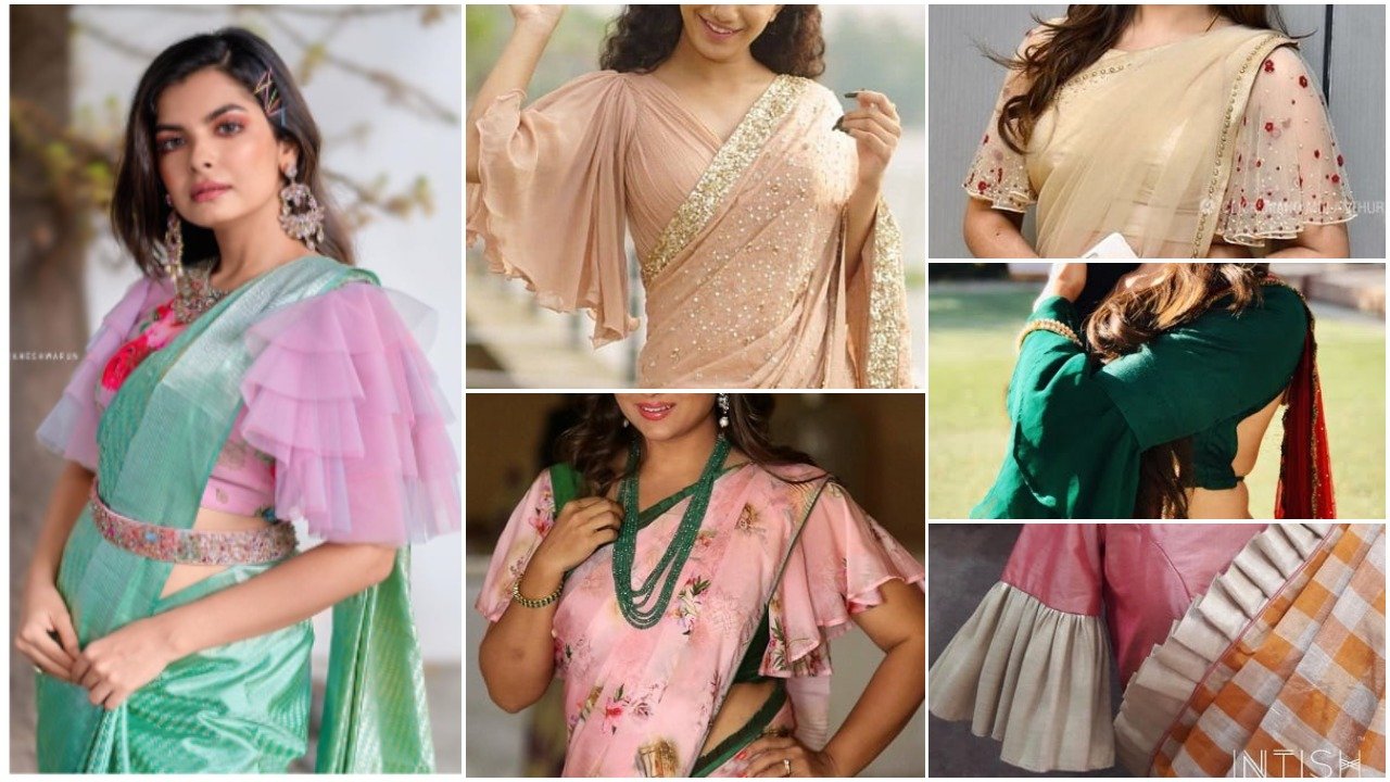 15 Best ruffle sleeves and bell sleeves saree blouse designs – Simple Craft  Ideas