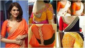 Pretty orange blouse designs for sarees here