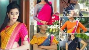 Adorable function wear satin silk saree blouse design