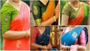 Best blouse color combinations with green,red,Orange kanjeevaram sarees