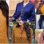 Pretty button neck designs for kurtis