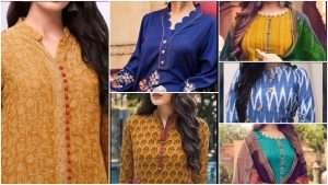 Pretty button neck designs for kurtis