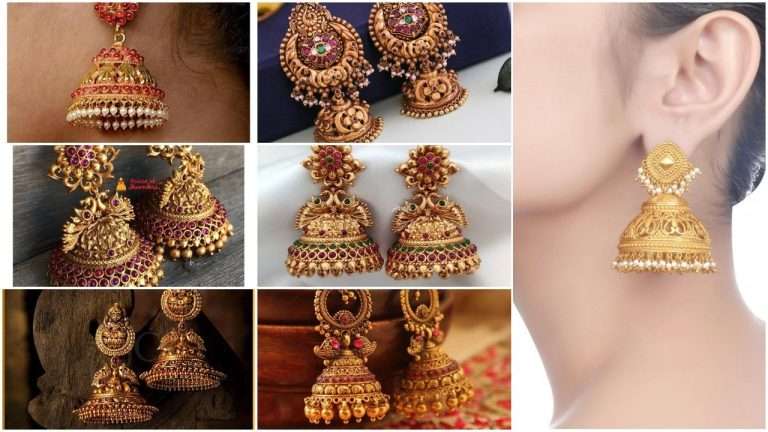 Latest gold antique jhumka earrings
