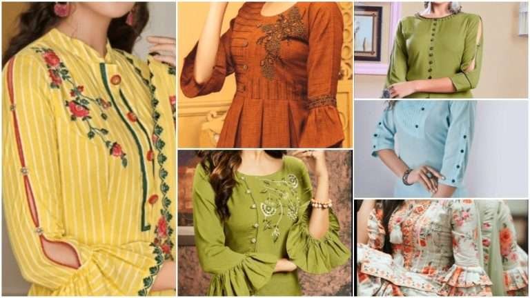 Trendy neck and sleeve design for kurti