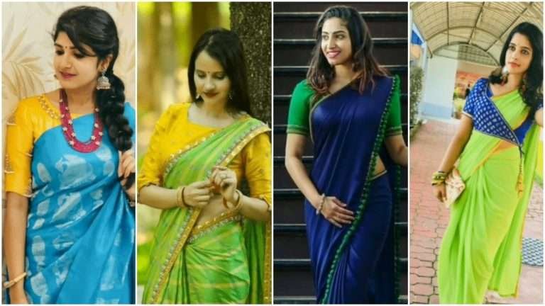 Contrast colour combination for saree and blouse