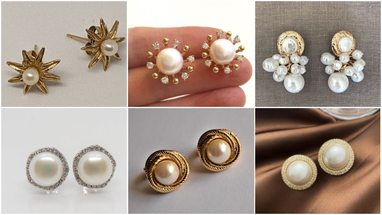 Simple gold pearl drop earrings