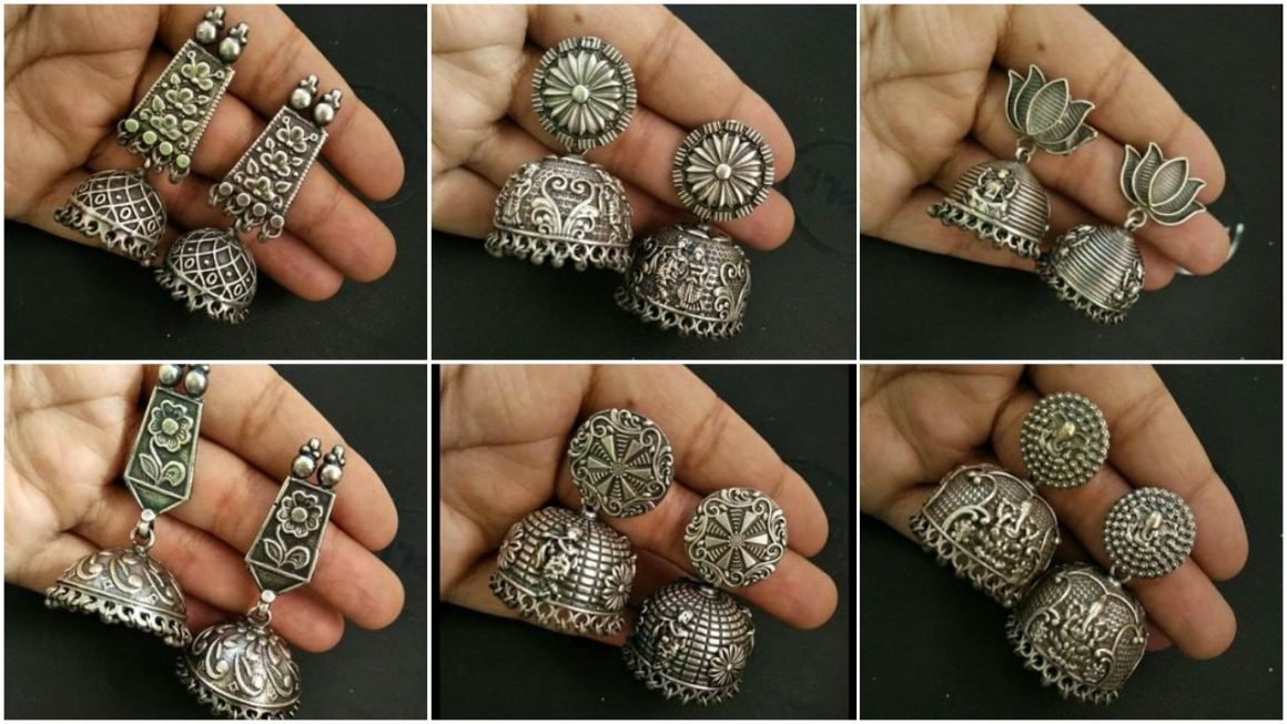 Silver jhumkas and earrings