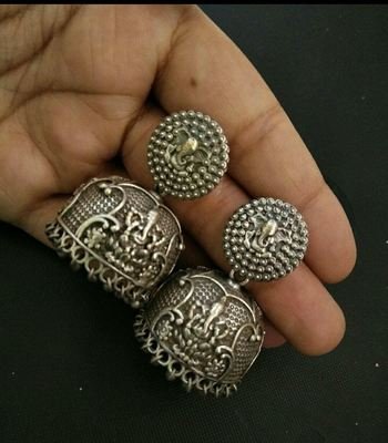 Silver Jhumkas and Earrings