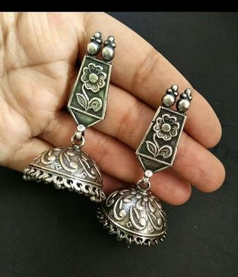 Silver Jhumkas and Earrings