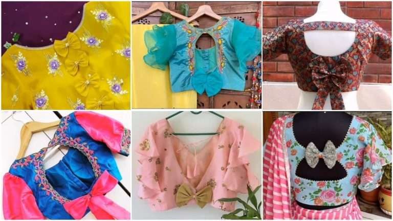 New bow back neck blouse designs simple