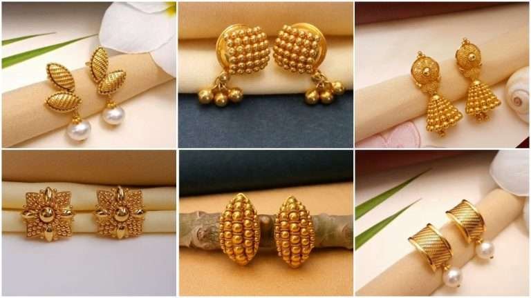 Pretty pure gold stud earrings designs for dailywear