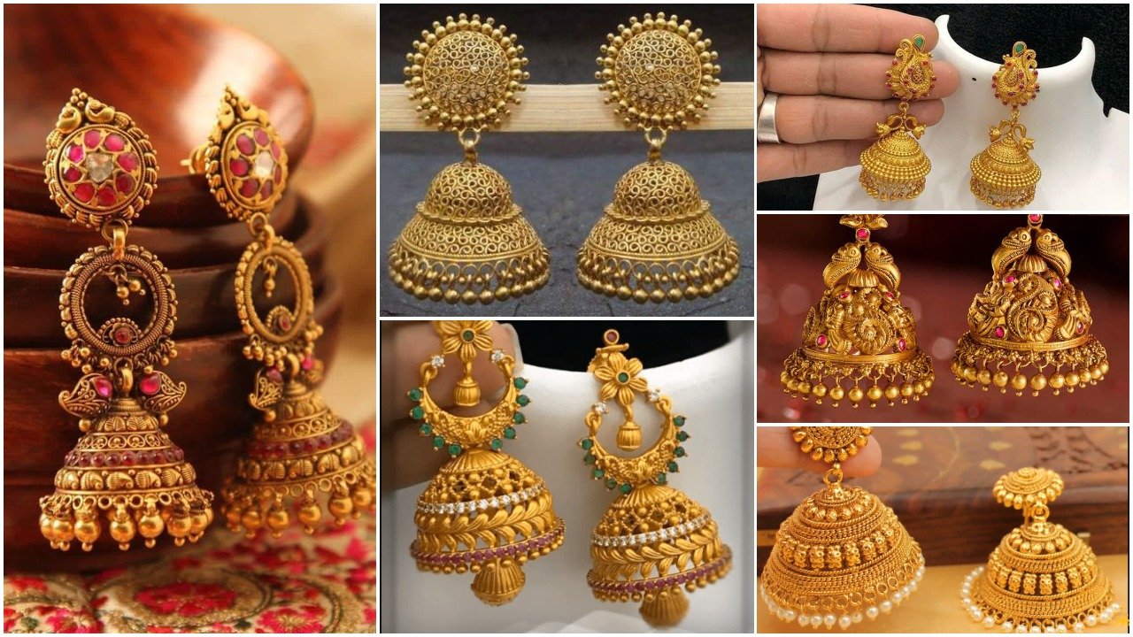 Beautiful gold jhumka earring design