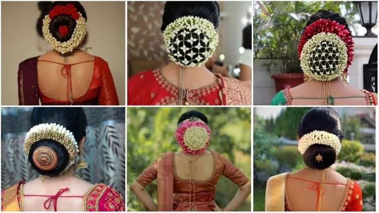 South Indian bridal hair bun with jasmine flowers