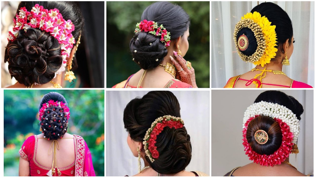 Beautiful hair bun with floral gajra - Simple Craft Ideas