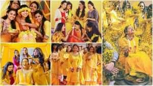 Haldi photoshoot bride with her friends