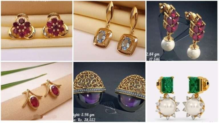 Gold gemstone earrings designs