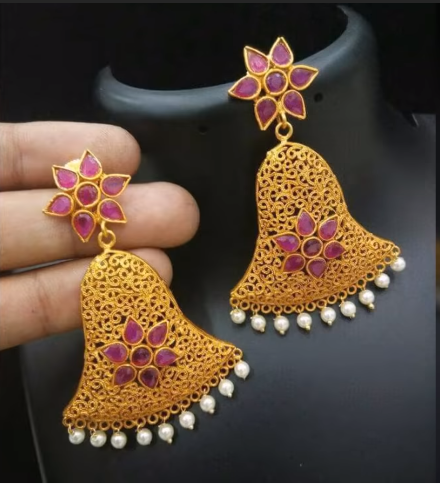 Ruby Flower Charm drop Stud earring designs