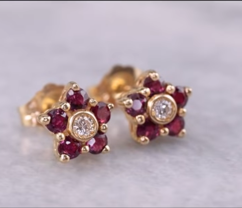 Ruby Flower Charm drop Stud earring designs