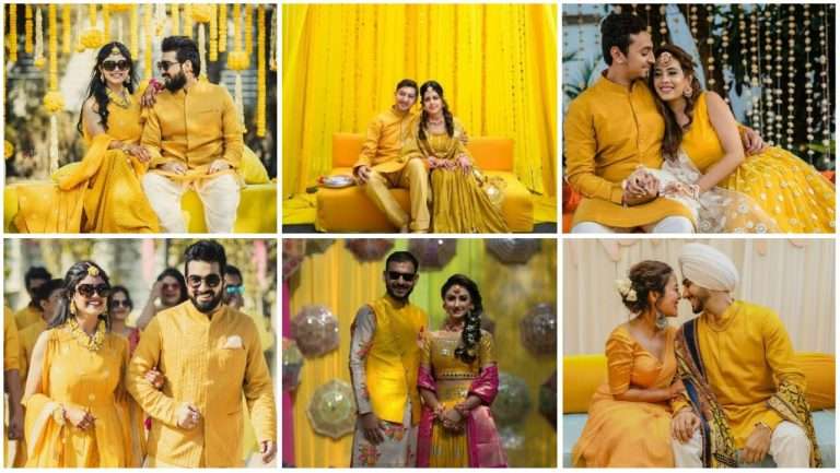 Haldi function couple outfit idea