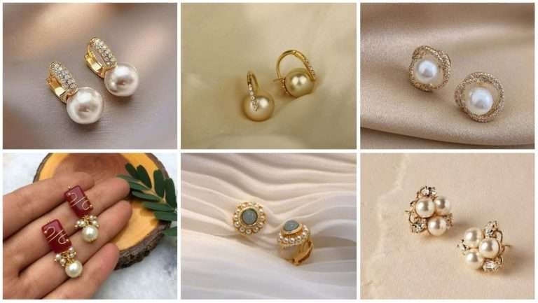Latest gold pearl drop earrings designs