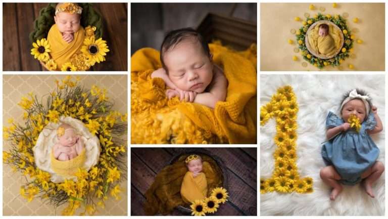 New born photography in yellow color