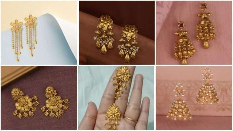 Tiered gold earrings accented with the vibrance of stone