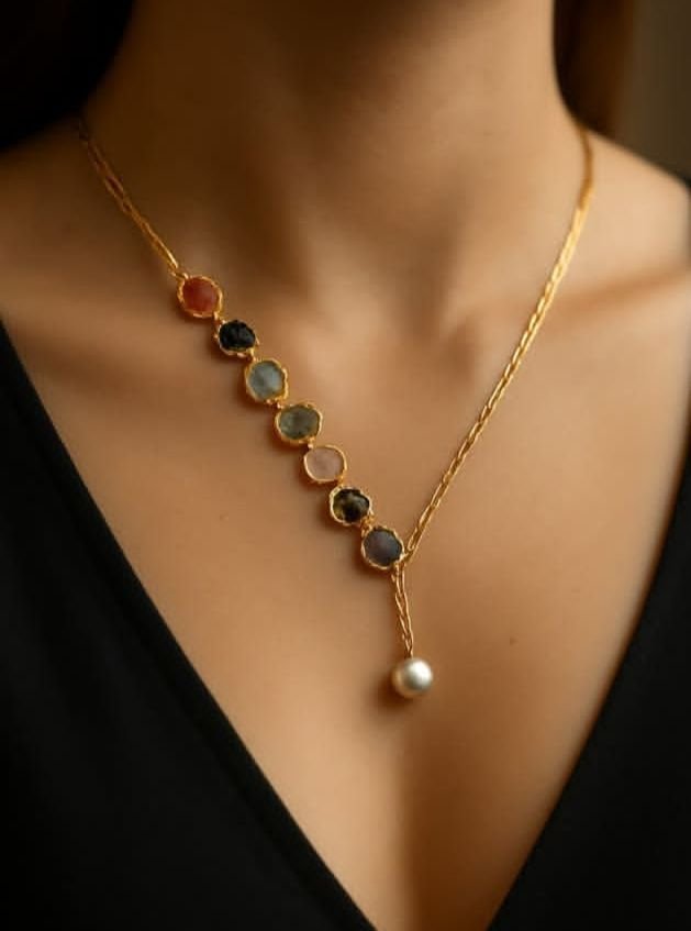 Shape Multi Stone Pendant Necklace 1