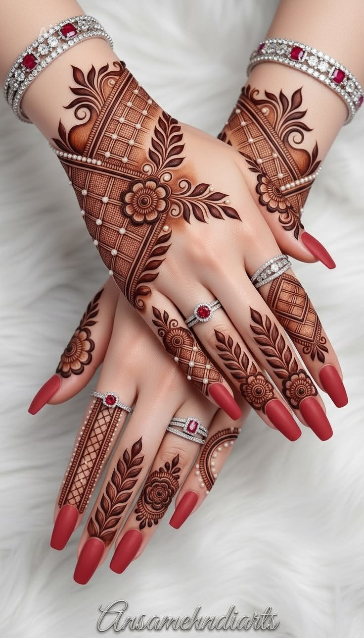Mehndi with Pearls – Elegant & Creative Mehndi Design Ideas with Pearl Decoration Mehndi with Pearls 3