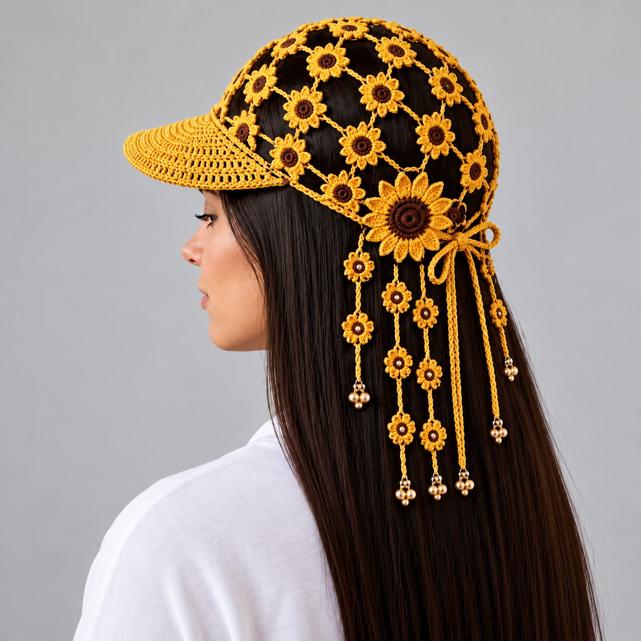 Beautiful crochet headscarf ideas with flowers, leaves, butterflies and beads a151911e de16 4f5d bbb5 6de671d4bac9
